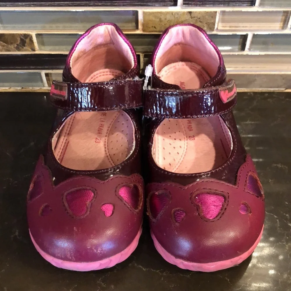 Agatha Ruiz De La Prada Girls‎ Burgundy Pink Heart Mary Jane Shoes EUR 23